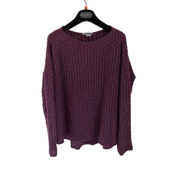 VINCE Cable Knitted Tunic Boatneck Sweater Purple Oversized Pullover Size XSmall - Picture 1 of 10